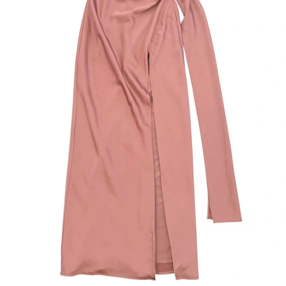 Lulus Signature Elegance Satin Asymmetrical One-Shoulder Maxi Dress, Rose, XS - Picture 9 of 16